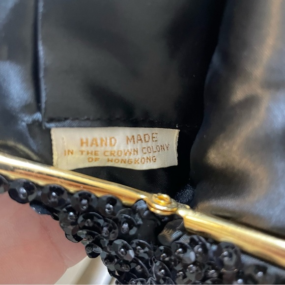 Vintage Black Hand Beaded Bag Made in Hong Kong - Picture 4 of 7